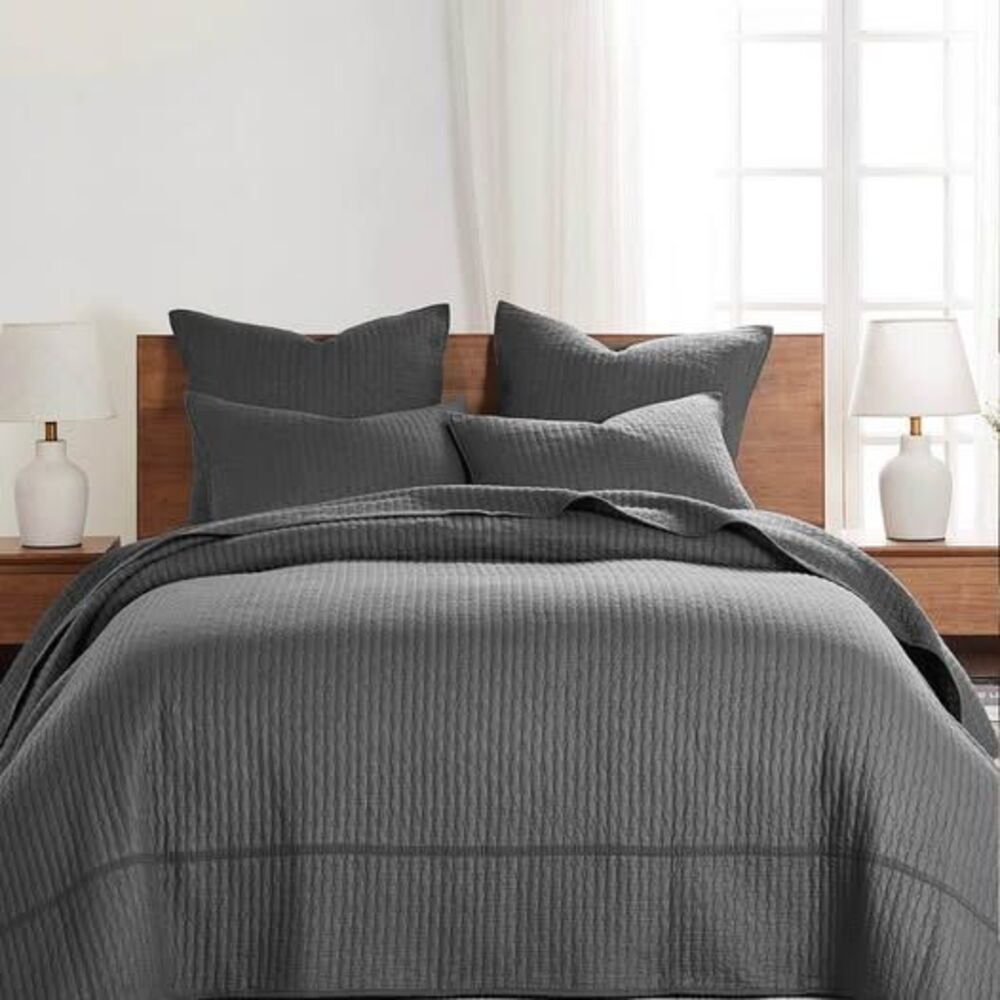 Levtex Home Cross Stitch Stitching 3-Pc. Bedspread Set, King, Charcoal